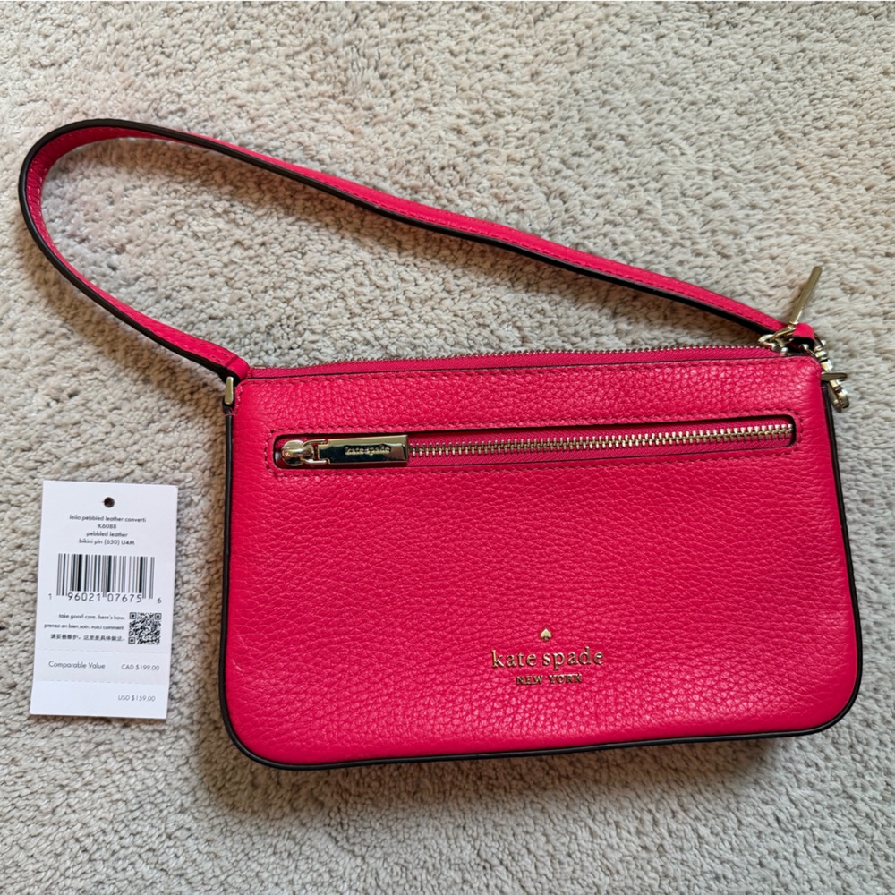 kate spade leila pebbled leather convertible bikini pink small handbag wristlet
